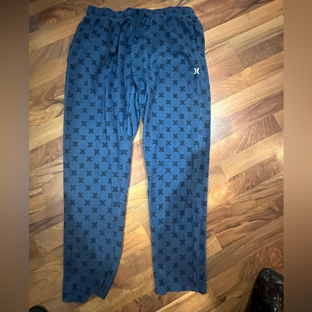 Hurley Blue and Black Fleece Patterned Men's Pajama Pants